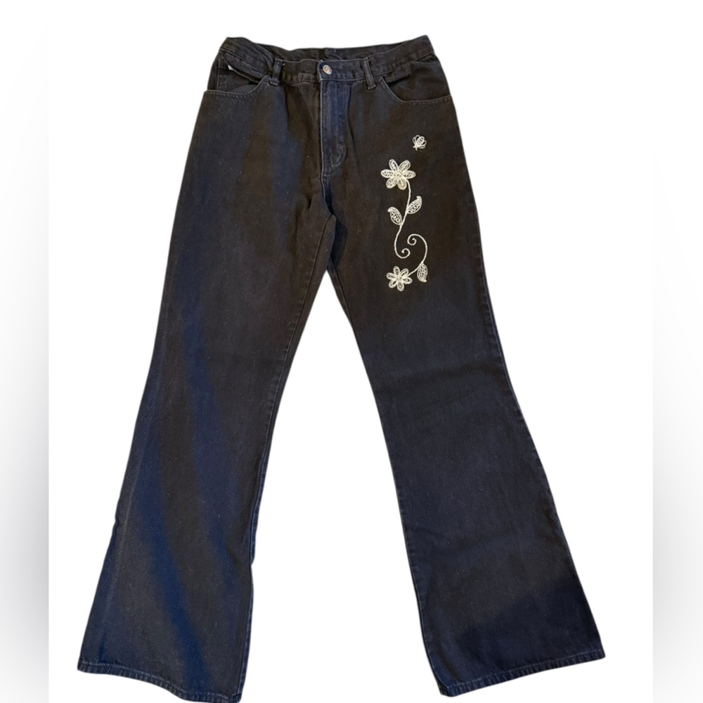 Vintage 90's Black Jeans Embroidered Denim Jeans Size 9 or 29 Michael G